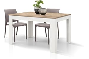 PAZZO DESIGN Tavolo Allungabile Adriana, Piano Rovere Rustico, Gambe Bianche, Cucina, Soggiorno, Made in Italy, 120 x 80 x h77 cm - id_1990