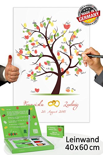 Fingerabdruck Baum Leinwand INKL Zubehör-Set (Stempelkissen+Stift+Anleitung+Hochzeitsbuch+...) GRATIS + PORTOFREI - Fingerabdruck Baum Leinwand - Hochzeitsspiele und Gästebücher zur Hochzeit - Fingerabdruck Leinwand