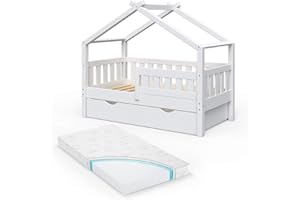 VitaliSpa Letto montessori bambini Design, Bianco, 70x140 cm con cassetto e materasso