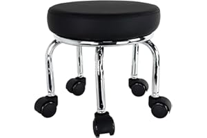 WKWKER Roller Seat PU Leather Low Round Rolling Stool Small Stool con ruote girevoli girevoli universali per Home Office Garage Shop Fitness Sport, H: 21.8cm (bianco)