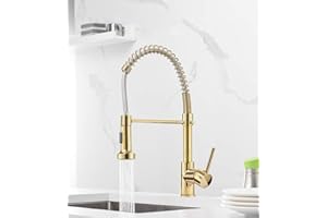 TIMACO - Miscelatore da cucina con molla a spirale, rubinetto e doccetta estraibile, girevole a 360 °, in oro, miscelatore monocomando e doccetta estraibile, miscelatore ad alta pressione