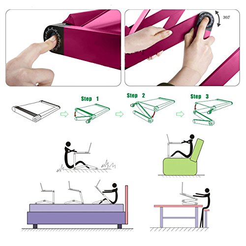 LifeBasis Laptop Notebook Tisch Flatbare Ständer Vollig Anpassungsfähig Notebook Stand Aluminiumlegierung Tragbares Bett Frühstück Tablett Buch Ständer für Laptop bis zu 17 Inch, Rosa - 3