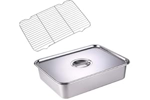 GRFELI Edelstahl-Behälter-Set, Mit Deckeln,Für den Gefrierschrank Geeignet Backöfen, Herdplatten, Geschirrspülmaschinen (40 * 30 * 10CM+D+L)……