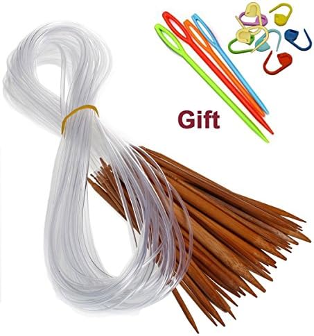 Tmade 18 Pairs of 100cm Carbonized Bamboo Circular Knitting Needles Crochet Needles (2.0mm to 10mm)