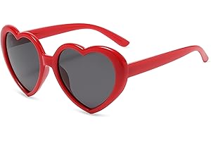 LOJUDI Love Heart Shaped Sunglasses - Polarised Heart Glasses Womens Mens Red Pink White Festival Sunglasses
