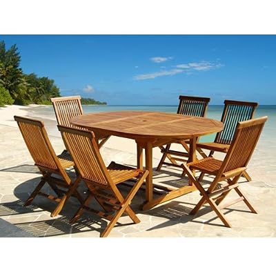 BOIS DESSUS BOIS DESSOUS Salon de jardin en teck huilé 6 à 8 personnes Table ronde/ovale 6 chaises pliantes