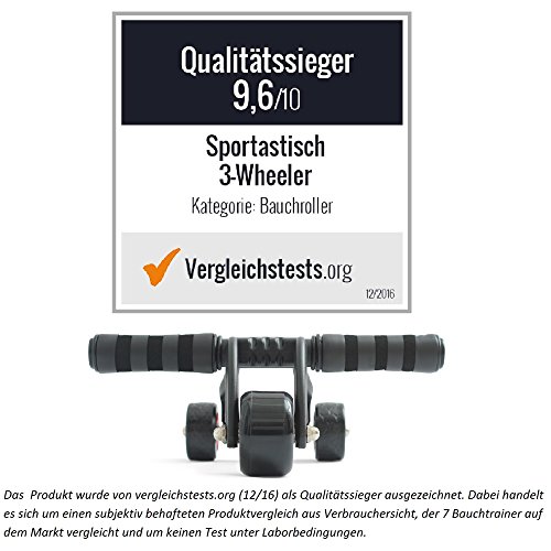 QUALITÄTSSIEGER: Profi Bauchtrainer „3-Wheeler“ von Sportastisch :: 2 hochwertige Widerstandsbänder ermöglichen Unterstützung beim Bauchtraining :: Maximale Belastbarkeit von 150 kg :: Dreirad-Form für stabile und sichere Benutzung :: Matte als Knieauflage garantiert maximalen Komfort :: schnell aufgebaut ohne Schrauben :: Ideal für Frauen und Männer :: Bauchroller perfekt für Bauchtraining zu Hause :: kostenloser BONUS: eBook „Bauchtraining“ :: inklusive 3 Jahren Sportastisch Produktgarantie - 2