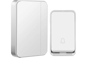 『No Battery Required』AURTEC Wireless Doorbell,Waterproof Door Chime Kit with 1 Press Self-Powered Transmitter & 1 Plug-in Receiver,51 Chimes,4 Volume Levels,No Battery Required,White