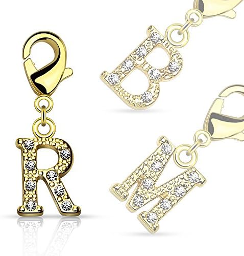 Unisex Initial Charm, Letter Charm, 14 carat Gold &amp; Crystal Pendant for Necklace / Bracelet / Earrings (Charm Letters: A B C D E F G H I J K L M N O P Q R S T U V W X Y Z), Brass Jewellery