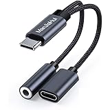 USB C to 3.5mm Headphone adapter and charger,2-in-1 TYPE C to Aux Audio jack Hi-Res DAC And Fast Charging Compatible with Sam