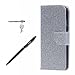 Produktbild Huawei Mate 9 Hülle, Huawei Mate 9 Schutzhülle, Alfort 3 in 1 Lederhülle Bling Glitter Fashion Design Premium PU Leder Hohe Qualität Tasche Case Cover Kasten Abdeckung Wallet für Huawei Mate 9 5.9" Smartphone Funktion Standfunktion Unterstützte Telefone und Magnetverschluss ( Silbrig ) + Alfort Schwarz Stylus Pen + Netter Staub Stecker
