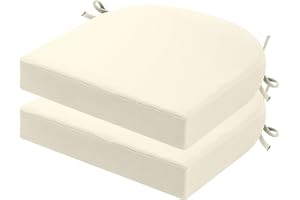 PRIMEPATIO Outdoor Garden Chair Cushions Set of 2, Thick 7cm, Patio Waterproof Cushions for Outdoor Furniture with Ties, Chair Seat Pads Dining, 45 x 45cm, Beige