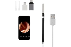 KMDZDZGS Ear Wax Removal Kit with Camera, Wireless Ear Cleaner, Visual Ear Scope with 6 LED Lights, Earwax Cleaner, Visual Ear Cleaner, IP67 Waterproof Otoscope Ear Camera for iPhone iPad Android (Black)