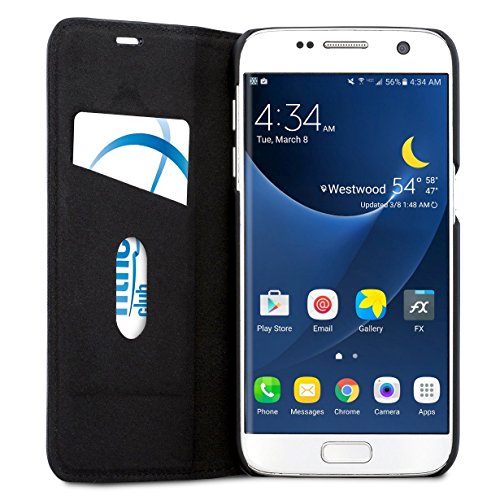 CASEZA Galaxy S7 Funda tipo libro piel PU Negro - Case Cover Carcasa plegable cartera Oslo piel vegana premium para Samsung Galaxy S7 original - Ultrafina con cierre magn  tico