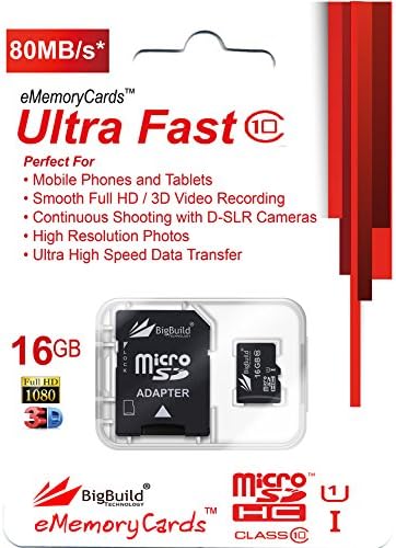 16GB Ultra Fast 80MB/s Memory Card For AGPtek A01T, A02S, M20 music player | Class 10 MicroSDHC | BigBuild Technology