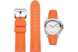FOUUA Gummi Uhrenarmband Panerai Armband 22mm 24mm 26mm Uhrenarmband Wasserfest Gummi Silikon Gebürstete Edelstahl Silber Schnalle kompatibel mit Panerai Armband Unisex