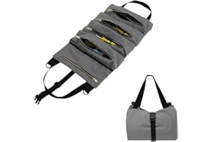 Bolsa para Herramientas,RealPlus Bolsa Enrollable con 5 Bolsillos con Cremallera,Organizadora de Herramientas Portátil,Adecuado para/Carpintería/Electricista/Reparación de Automóviles(Gris)