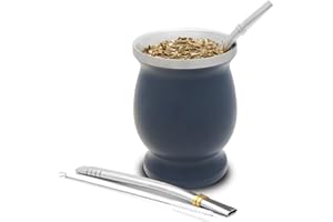 ‎BALIBETOV balibetov Yerba Mate Tee Set (Mate Becher) aus Rostfreiem Edelstahl mit Bombilla (Strohhalm) für Mate, Yerba Mate Set Leicht zu Reinigen und Sehr Widerstandsfähig(Grau)