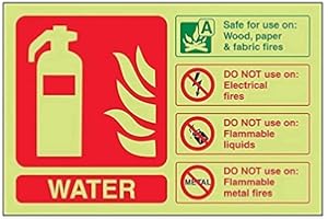 VSAFETY V Safety Glow In The Dark Water Id Fire Extinguisher Sign - 150mm x 100mm - Rigid Plastic