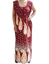 Indiatrendzs Women Paisley Printed Long Cotton Nighty , Sleeveless Nightwear Nightgown (Chest : 46)
