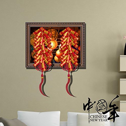 LXPAGTZ Creative Chinese painting in 3D ( lanterns and firecrackers ) dimensional painting living room bedroom kids room Modern decorative painting Green pigment HD stickers