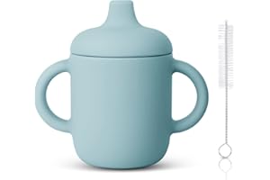 Vicloon Tasse d'apprentissage Bébé, 150ML Gobelet à Paille avec Couvercle et Goupillon, Silicone 100%, pour les modelos