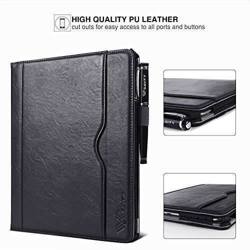 SAVFY iPad 2/3/4 Hülle Auto Sleep Wake up Funktion Business Serie Case Smart Cover mit Klettverschluss Handschlaufe, Kartensteckplätze schwarz - 5