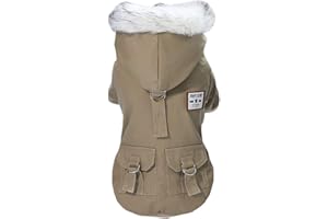TRUDZ PET Izefia Abrigo Engrosado para Perros - Sudadera con Capucha, Ropa de Trabajo, Uniforme Militar, Suéter del Ejército - Chaqueta de Algodón para Perro Pequeño, Mediano y Gato (Marrón, M)