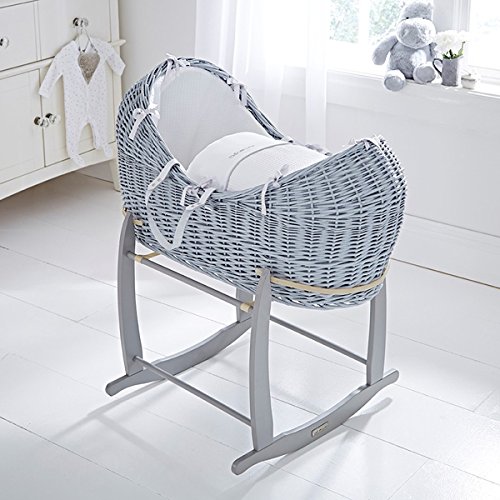 Clair de Lune Silver Lining Noah Pod Wicker Moses Basket, Grey