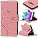 Produktbild Roreikes Schutzhülle für Samsung Galaxy A5 (2015) SM-A500F Hülle, Leder Tasche Brieftasche Schutzhülle Malerei Blume Schmetterling Muster PU Lederhülle Flip Hülle im Bookstyle Cover Schale Stand Ständer Etui Karten Slot Schutzhülle Tasche Wallet Case für Samsung Galaxy A5 (2015) SM-A500F - Rosa