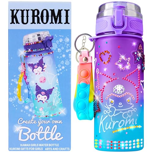 Get Trend Hello Kitty Sanrio Kuromi Kit Creativo Bambina DIY Borraccia da Decorare Bambina, 550ml Senza BPA Tappo Ribaltabile a Prova di Perdite, Gemme Artigianali (Multi Kuromi)