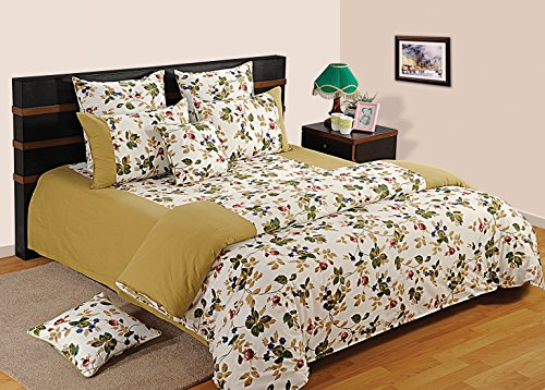 Swayam Premium Pure Cotton Mix and Match Design 200 TC Double Fitted Bedsheet with 2 Pillow Covers -100% Color Fast Ideal for Double Bed Luxurious and Breathable Fabric - Shades of Paradise, Light Green