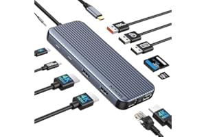 MOKIN 3 HDMI Docking Station USB C Station d'accueil, Dock USB C 12 en 1 vers 3 HDMI, Ethernet RJ45, PD 100W, 10Gbps USB 3.1, 480Mbps USB 2.0, SD/Micro SD et Audio, Hub USB C 3 Monitors pour MacBook Dell HP