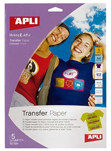 Apli 724049 - Bolsa con 5 hojas de papel de transferencia térmica