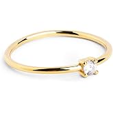 SINGULARU - Single Spark Ring - 925 Sterling Silver Ring with 18 Kt Gold Plated Finish - Solitaire Style Ring - Jewelry for W