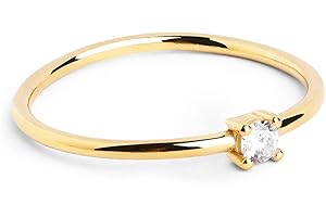 SINGULARU - Anillo Single Spark - Anillo de Plata de Ley 925 con Acabado Baño de Oro de 18 Kt. - Anillo Estilo Solitario - Joyas para Mujer - Hecho en España - Varios Acabados y Tallas