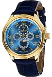 LOUIS XVI Herren-Armbanduhr Élysée le Grand Gold Blau Mondphase Analog Quarz echtes Leder Blau 542