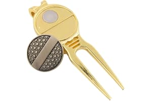 Boerni Herramienta de metal 2 en 1 para divot de golf, herramienta portátil de reparación de marcas de campo de golf dorado con marcador magnético de bola, accesorios de golf para reparación de