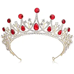 Coucoland Vintage Crystal Rhinestone Bridal Wedding Queen Crown Tiara (Gold and Red)