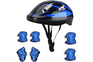WDKXCN Kids Helmet and Pads Set, 7Pcs Kids Helmet with Knee Pads Elbow Pads Wrist, Adjustable Roller Skating Helmet Kit for 6-13 Years, Kids Protective Gear Set for Cycling Roller Scooter Skating