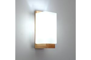 Mckalen Aplique de Pared Interior Moderno, Lámpara de Pared Interior de Madera E27, Simple Luz de Pared con Pantalla de Vidrio para Dormitorio Pasillo Escalera Sala de Estar（Excluyendo Bombillas）
