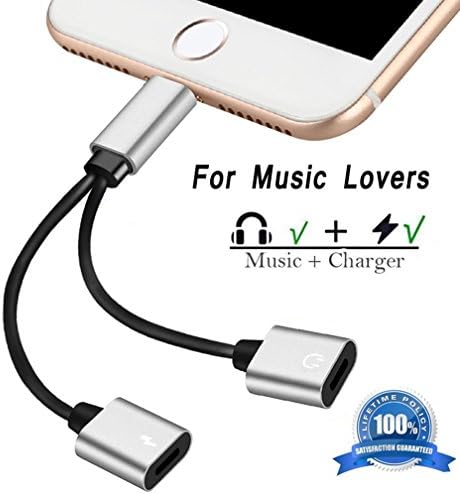 Lightnig Headphone Jack Adapter for iPhone 7/7Plus/8/8Plus/X/10. 2 in 1 Phone Accessories Aux Audio Jack Headphone Lightnig Audio and Charger Cable Earphone Connector Cable Ports for iPhone 7/7Plus/8/10 Converter.Support Audio + Charger + Phone Call + Music Control.Compatible with iOS10.3/11 or up