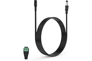Lonnky 12V 3 Metri Prolunga di Cavo di Alimentazione DC Nera, Connettore DC Femmina 5.5X2.1mm Incluso, Estensione del Cavo di Alimentazione per Luce IR, Telecamera di Sorveglianza, Router, LED