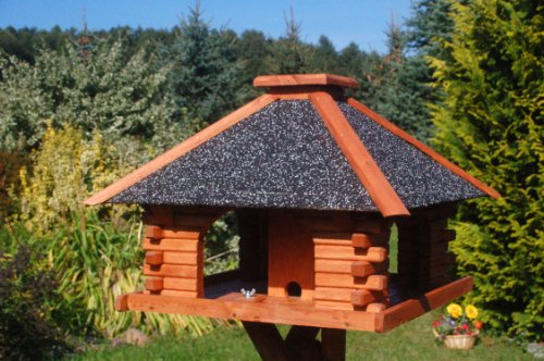 stabiles Futterhaus/Vogelhaus, imprägniert, mit Strukturputzdach mit Ständer - 2