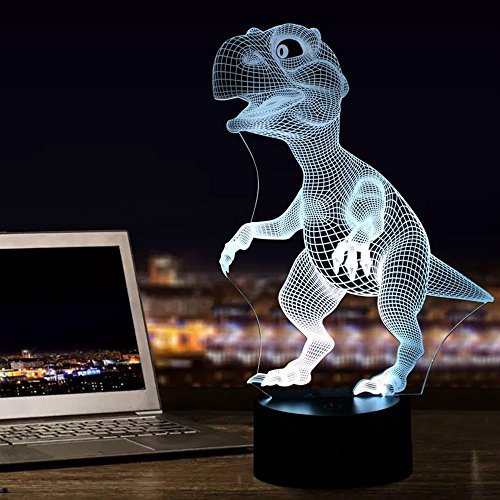Dinosaurier 3D Optische Illusions-Lampen, FZAI Tolle 7 Farbwechsel Acryl berühren Tabelle Schreibtisch-Nachtlicht mit 150 cm USB-Kabel für Kinder Schlafzimmer Weihnachten Geburtstagsgeschenke - 5