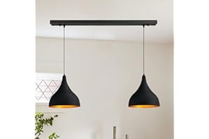 bamyum Lot de 2 Suspension Luminaire Industrielle de 26 cm pour Salle à Manger, Lustre Salon de, Lustre Bureau E27 en Métal, Vintage Lampe pour Chambre, Cuisine, Couloir, Café, Bar, Restaurant, Noir