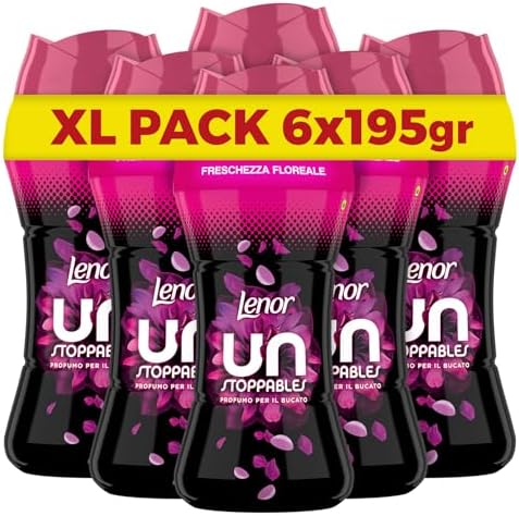 Lenor Profumatore Bucato Perle Profumate Lavatrice, Unstoppables Freschezza Floreale, Maxi Formato 6 x 195g, Intensificatore Di Profumo