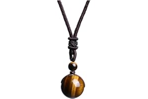 JSDDE Healing Crystal Round Stone Bead Pendant, Natural Gemstone Necklace for Men Women
