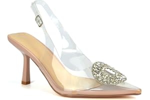 ESSEX GLAM Women's Clear Perspex Slingback Jewel Heels Ladies Nude Pointed Toe Court Shoes Size 3-8