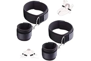 IKOPFLN 1 par de muñequeras y muslos de nylon B-D-S-M, juego de muñecas y muslos negros, puños de juego para parejas,para Principiantes, Esposas Sexuales para Cama, Ajustables